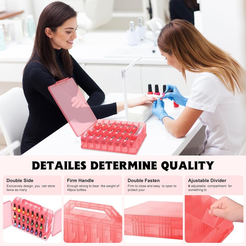 Subay 2 Pcs Portable Nail Polish Organizer, Clear Double Side Nail Polish Holder,Gel Nail Storage for 48 Bottles with 6 Adjustable Dividers in Each Side Space Saver - Image 4