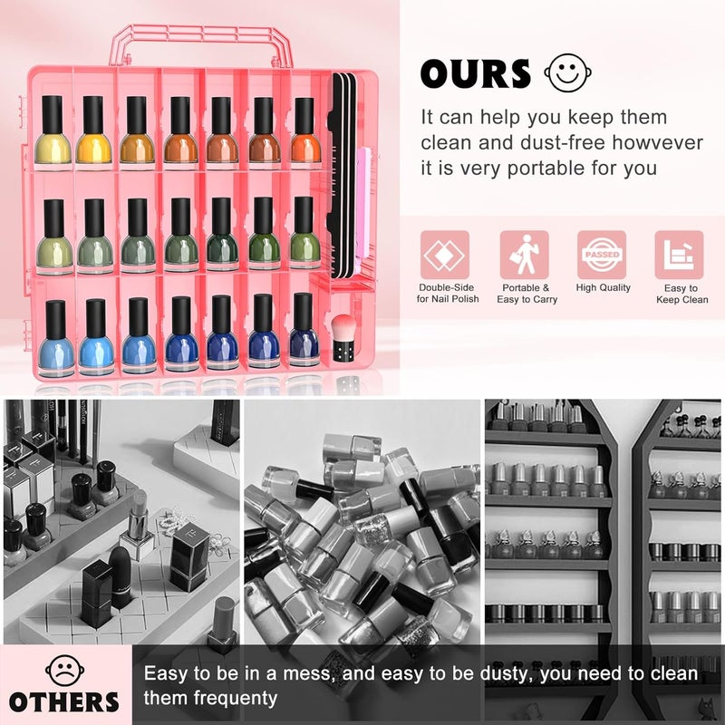 Subay 2 Pcs Portable Nail Polish Organizer, Clear Double Side Nail Polish Holder,Gel Nail Storage for 48 Bottles with 6 Adjustable Dividers in Each Side Space Saver - Image 2