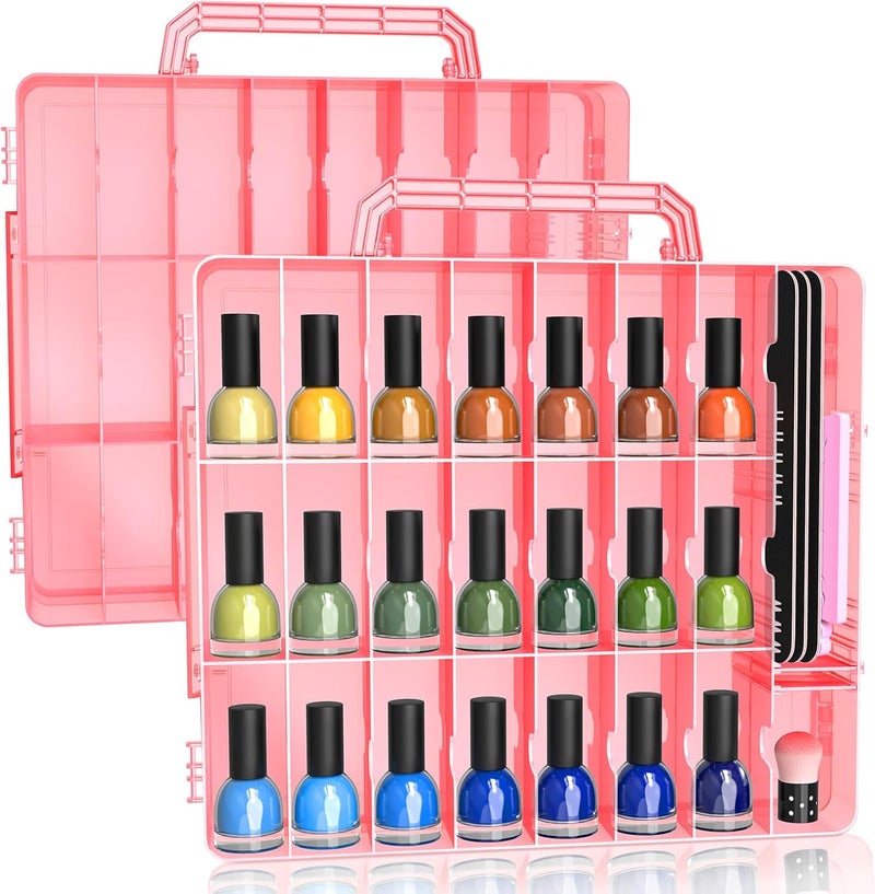 Subay 2 Pcs Portable Nail Polish Organizer, Clear Double Side Nail Polish Holder,Gel Nail Storage for 48 Bottles with 6 Adjustable Dividers in Each Side Space Saver - Image 1