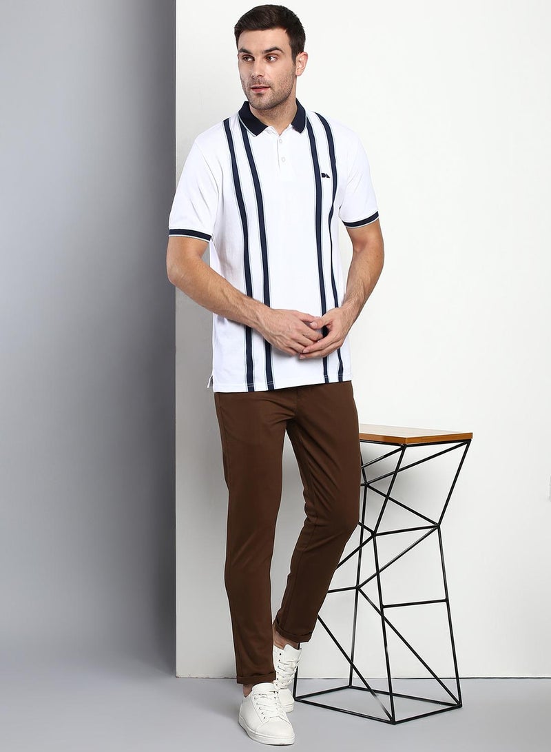 Dennis Lingo Men's Tapered Fit Brown Cotton Chinos - Mid-Rise, Full Length, Button & Zip Closure  - Image 1