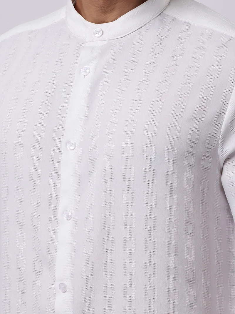 Maniac  Maniac Mens Solid Chinese Collar Full Sleeve Soft Twill Fabric White Shirt for Men | Best Price UAE