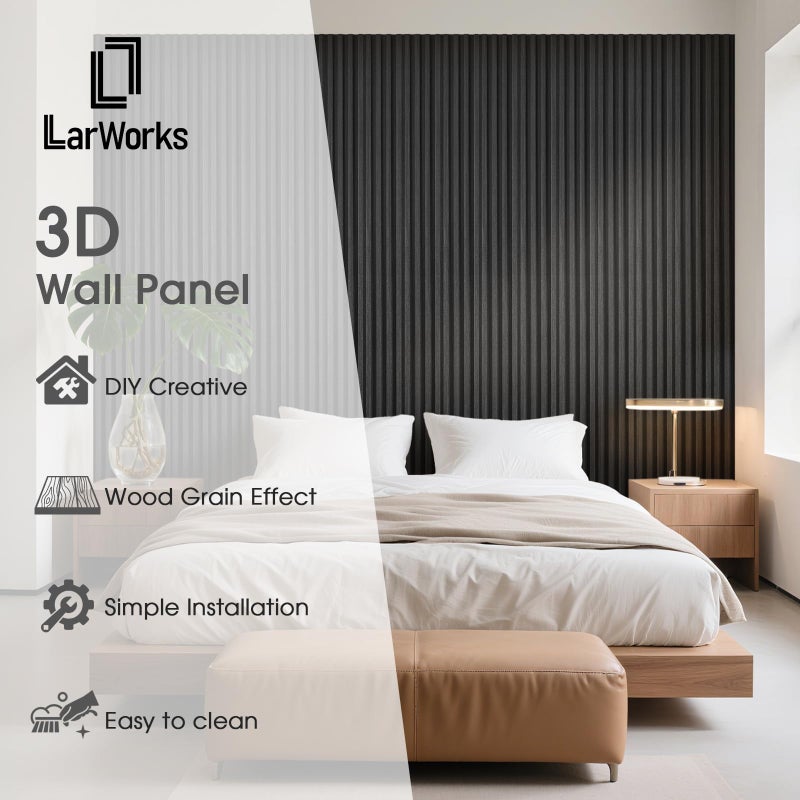 LARWORKS WPC Slat Wall Panels 8 Pack 96" x 6", Waterproof Fluted Wall Paneling, Accent 3D Wall Panel for Wall Decor, Bathroom, Bedroom, Office - Low Grille Black (Cover Approx.32 sq.ft) - Image 2