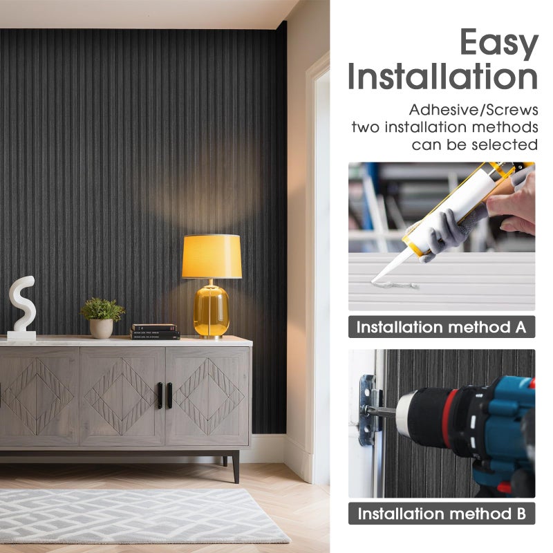 LARWORKS WPC Slat Wall Panels 8 Pack 96" x 6", Waterproof Fluted Wall Paneling, Accent 3D Wall Panel for Wall Decor, Bathroom, Bedroom, Office - Low Grille Black (Cover Approx.32 sq.ft) - Image 4