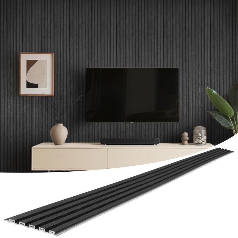 LARWORKS WPC Slat Wall Panels 8 Pack 96" x 6", Waterproof Fluted Wall Paneling, Accent 3D Wall Panel for Wall Decor, Bathroom, Bedroom, Office - Low Grille Black (Cover Approx.32 sq.ft) - Image 1