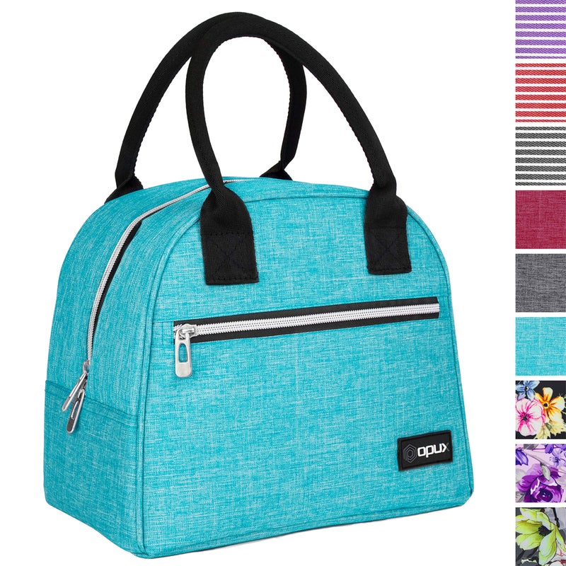 opux Insulated Lunch Box for Women Reusable Lunch Bag Tote for Work Girls School Soft Cooler Cute Lunchbox Thermal Meal Prep Organizer Teal Blue - Image 2