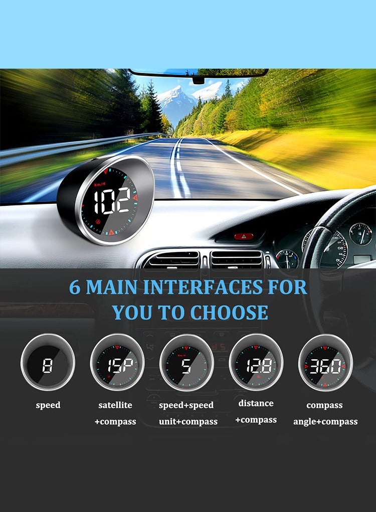 MR.SMART Mr Smart G5 Digital Car HUD Display, 6 Interface Modes, GPS Speedometer with Compass and Mileage Tracking, USB Powered, Auto Brightness - Image 4