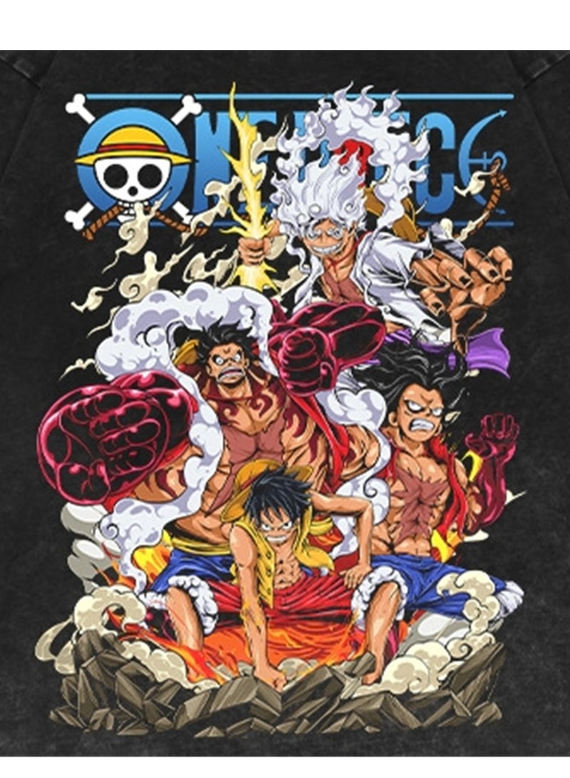 Washed distressed short-sleeved T-shirt retro anime One Piece short-sleeved fashion T-shirt - Image 3