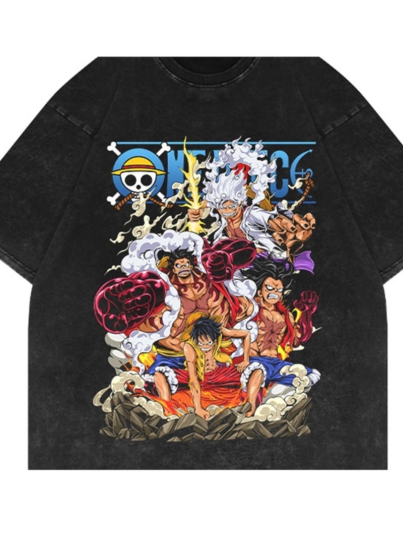 Washed distressed short-sleeved T-shirt retro anime One Piece short-sleeved fashion T-shirt - Image 4