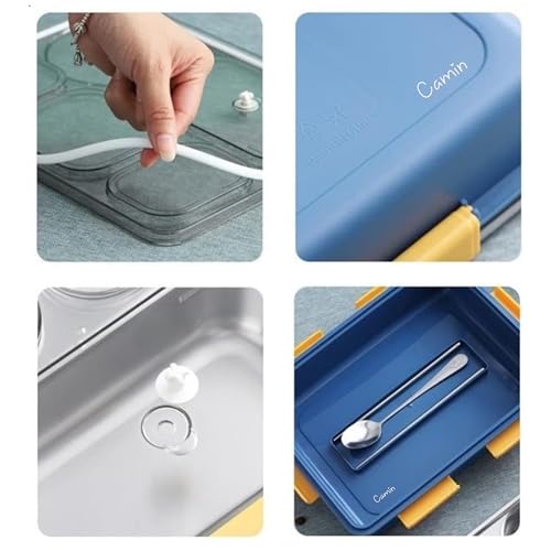 Camin Lunch Box Sealed Stainless Steel Lunch Box with Fork,Chopstick & Spoon Lid Office Food Container 3 Compartment for School Kids and Adults (Lunch Box Stainless Steel 3 Compartment), 0.75 Litre - Image 5
