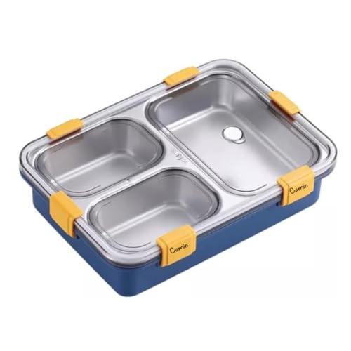 Camin Lunch Box Sealed Stainless Steel Lunch Box with Fork,Chopstick & Spoon Lid Office Food Container 3 Compartment for School Kids and Adults (Lunch Box Stainless Steel 3 Compartment), 0.75 Litre - Image 1