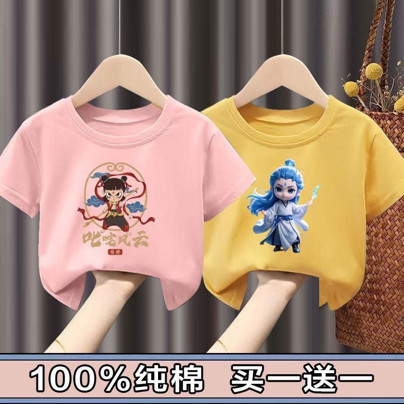 100 Cotton Nacha Boys And Girls Short-Sleeved T-Shirt Children'S Baby Cartoon Half-Sleeved Top Children'S Wear 12 - Image 1