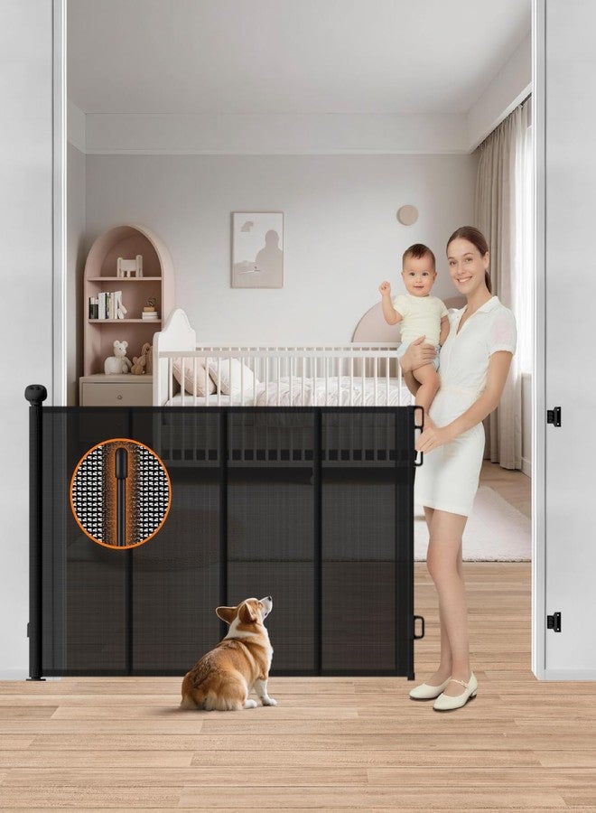 BBsecure Retractable Baby Gate, 55" Wide Mesh Baby Gate with 4 Reinforced Rods, 34" Tall Anti-Sagging Dog Gate, Prevents Kids & Dogs from Crawling Under, for Stairways, Hallways & Patios, Black - Image 1