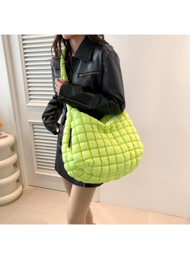 Popular Pleated Cloud Bag Fashion Shoulder Portable Dumpling Bag Large Capacity Down Cotton Underarm Women's Bag-Color:Rose Red  - Image 2