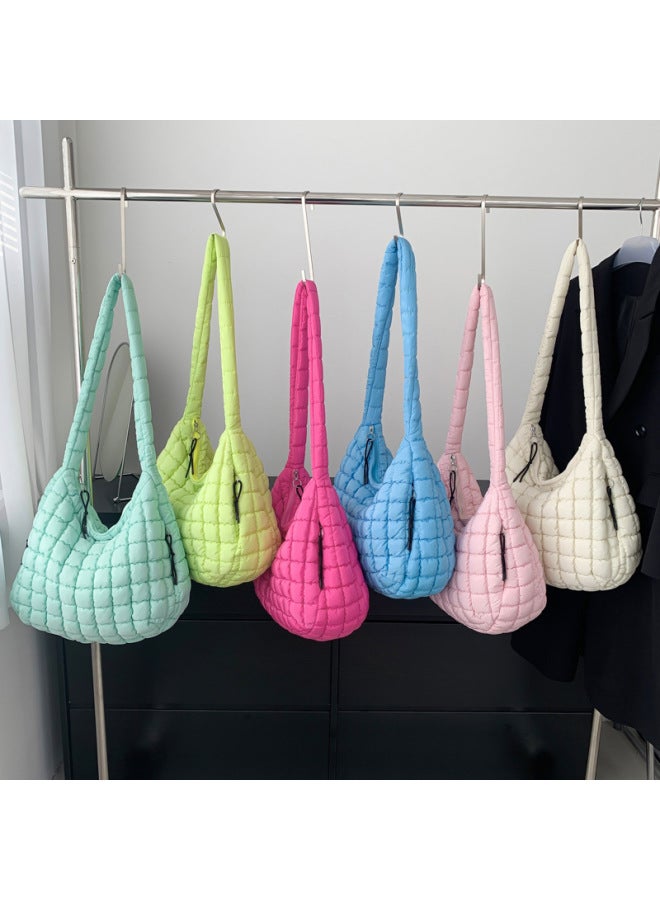 Popular Pleated Cloud Bag Fashion Shoulder Portable Dumpling Bag Large Capacity Down Cotton Underarm Women's Bag-Color:Rose Red  - Image 5