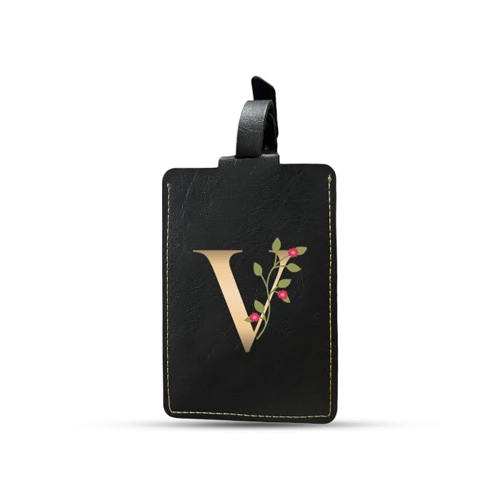 The Messy Corner Blossom |Personalized Luggage Tag| – Travel ID Tag with |Alphabet Initial| | Bag & Backpack Identifier for Men & Women | Unisex Travel Gift | V - Image 1