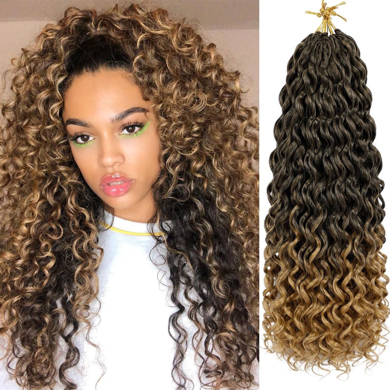 7 Packs GoGo Curl Crochet Hair 18 Inch Long Curly Crochet Hair for Women Beach Curl Water Wave Deep Twist Crochet Braids Synthetic Braiding Hair Extensions 18 Inch T1B27
