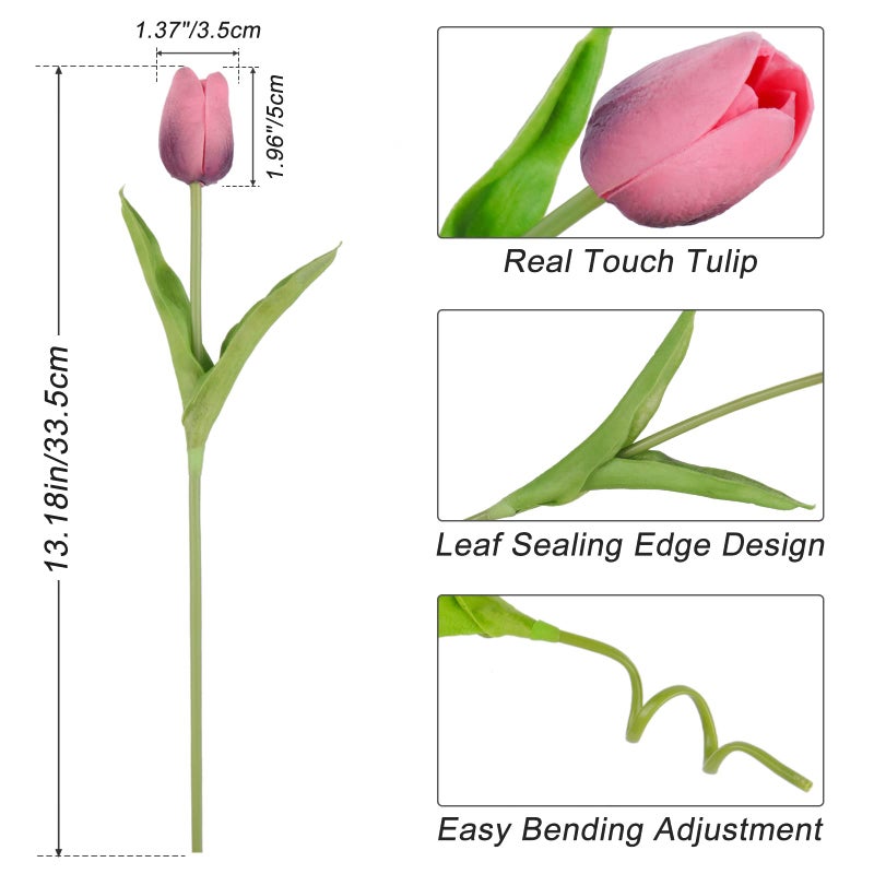 Beferr 18Pcs Tulips Artificial Flowers Faux Tulip Real Touch Tulip Fake Flowers Bouquets Arrangements for Mothers Day Spring Easter Wedding Home Table Decor - Image 2