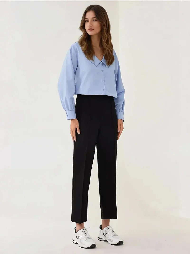 زوبعة بنطلون بدلة نسائي بخصر عالٍ وساق مستقيمة