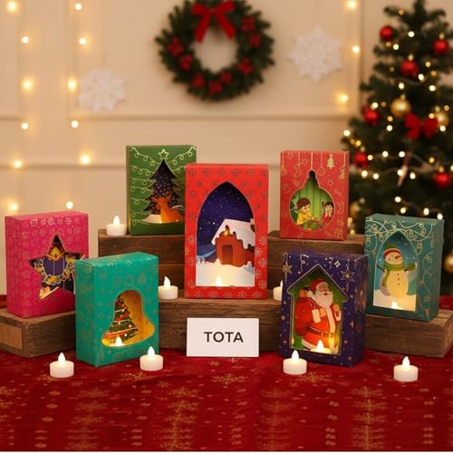 TOTA Christmas Decoration Wall Hanging - Jingle Jharokha Set of 7 Wall Frames with 7 LED Tea Light Candles for Home School Church or Office Room | Home Decor | Best DIY Christmas Gift - Image 3