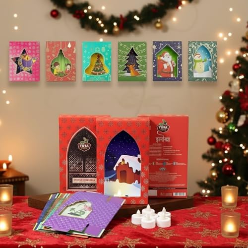 TOTA Christmas Decoration Wall Hanging - Jingle Jharokha Set of 7 Wall Frames with 7 LED Tea Light Candles for Home School Church or Office Room | Home Decor | Best DIY Christmas Gift - Image 1