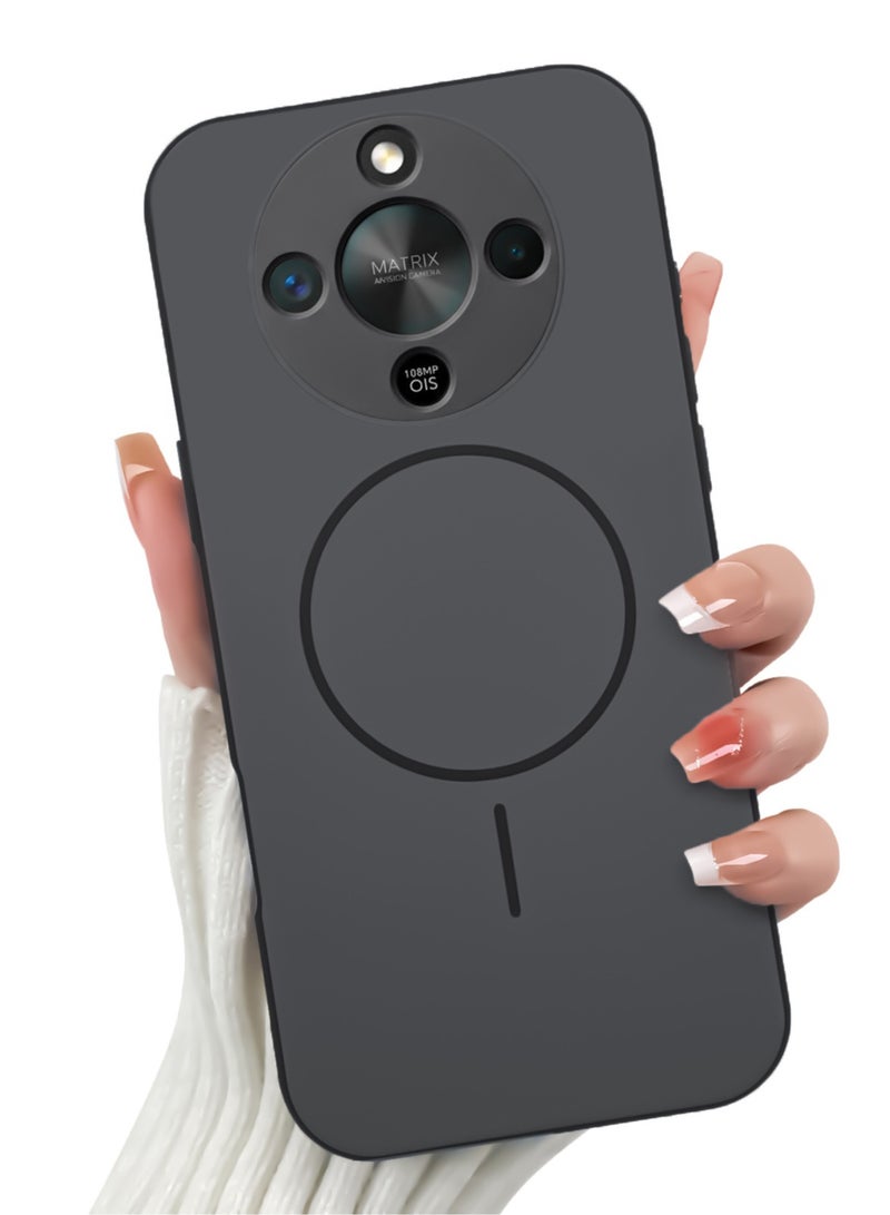 جراب حماية هجين من الأكريليك لهاتف Honor X9D - ظهر صلب شفاف مع حافة سيليكون وتصميم حلقة عصري - أسود