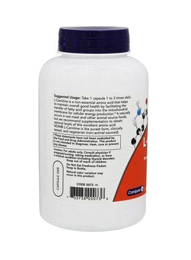 Now Foods L-Carnitine 500 mg Dietary Supplement - 180 Veg Capsules - Image 2