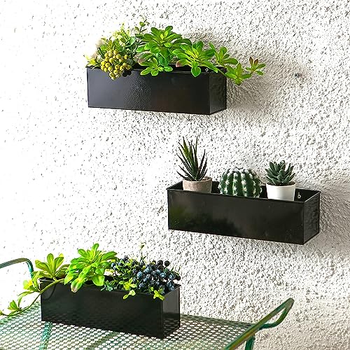 Lavish Craft Wall Planter 3 Pack, 12 Inch Large Wall Mount Succulent Planters Black, Rectangle Metal Flower Pot Window Planter Box Fence Railings Minimalist Floating Shelve Indoor Outdoor (Black) - Image 2