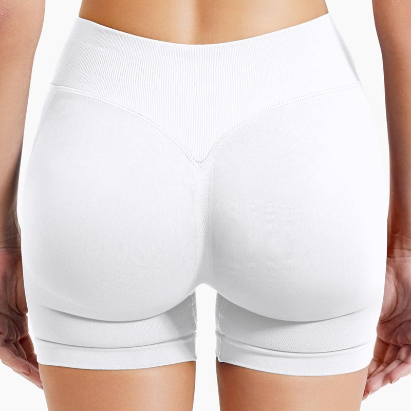 BumpGlow Women Workout Impact Shorts 4.5 Scrunch Butt Lifting Tummy Control Gym Shorts Comfy Running Seamless Booty Biker Shorts Snow White S - Image 2