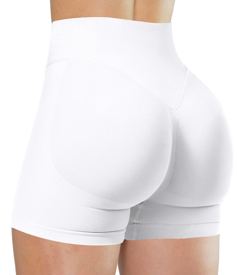 BumpGlow Women Workout Impact Shorts 4.5 Scrunch Butt Lifting Tummy Control Gym Shorts Comfy Running Seamless Booty Biker Shorts Snow White S - Image 1