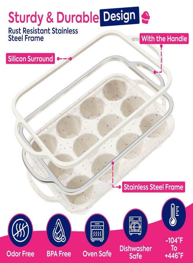 RICCLE 2 Pack Silicone Muffin Pan with Metal Reinforced Frame, 12-Cup Cupcake Pan, Silicone Muffin Tray Cupcake Baking Pan Molds, Molds for baking, Oven & Dishwasher Safe, BPA-Free - Image 3