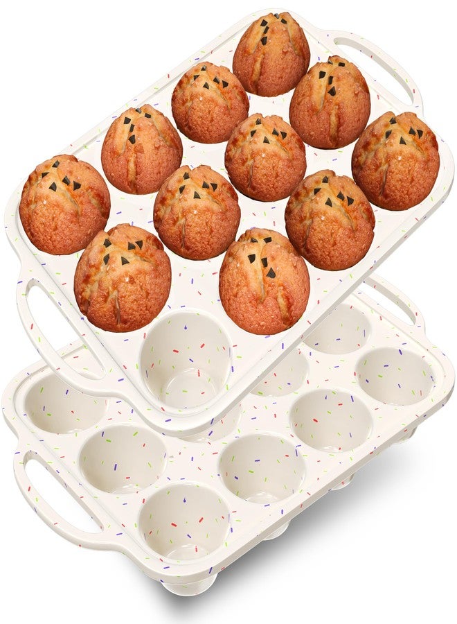 RICCLE 2 Pack Silicone Muffin Pan with Metal Reinforced Frame, 12-Cup Cupcake Pan, Silicone Muffin Tray Cupcake Baking Pan Molds, Molds for baking, Oven & Dishwasher Safe, BPA-Free - Image 1