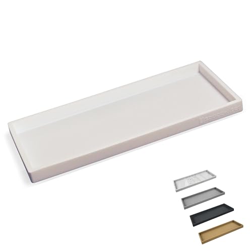 Spacewiser Countertop and Vanity Tray - 11.7" Silicone Bathroom Tray Countertop, Dish Soap Trays for Kitchen Counter, Bathroom Counter Organizer Accessories Caddy, Shower Trays Makeup Mat Oil, White - Image 1
