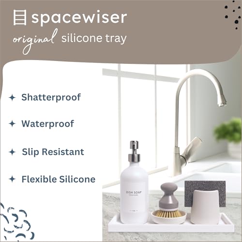 Spacewiser Countertop and Vanity Tray - 11.7" Silicone Bathroom Tray Countertop, Dish Soap Trays for Kitchen Counter, Bathroom Counter Organizer Accessories Caddy, Shower Trays Makeup Mat Oil, White - Image 2
