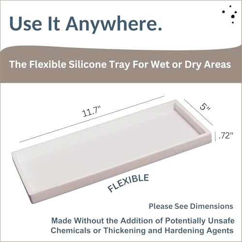 Spacewiser Countertop and Vanity Tray - 11.7" Silicone Bathroom Tray Countertop, Dish Soap Trays for Kitchen Counter, Bathroom Counter Organizer Accessories Caddy, Shower Trays Makeup Mat Oil, White - Image 3