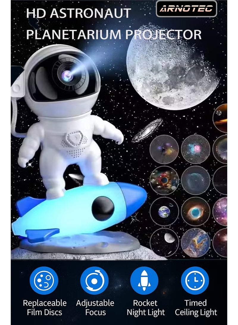 ARNOTEC جهاز عرض كوكبي HD رائد الفضاء، جهاز عرض مجرة لغرفة النوم، 13 قرص فيلم قابل للاستبدال HD وعدسة تركيز قابلة للتعديل، ضوء ليلي صاروخي، ضوء سقف مؤقت - Image 1