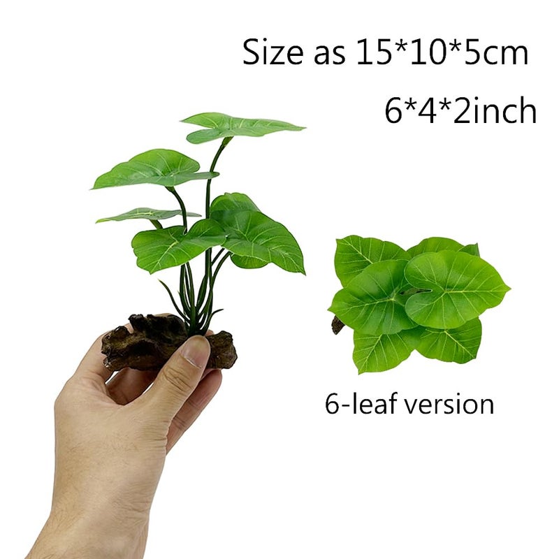 Smoothedo-Pets Fish Tank Decor Aquarium Decorations Ornaments Betta Leaf pad Hammock 6inch Plastic Artificial Plant Goldfish Fish Hides Small Tank/Reptiles Plants Driftwood (Green-Type-A-Set) - Image 3