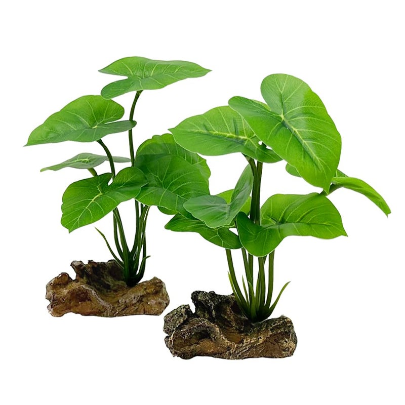 Smoothedo-Pets Fish Tank Decor Aquarium Decorations Ornaments Betta Leaf pad Hammock 6inch Plastic Artificial Plant Goldfish Fish Hides Small Tank/Reptiles Plants Driftwood (Green-Type-A-Set) - Image 1