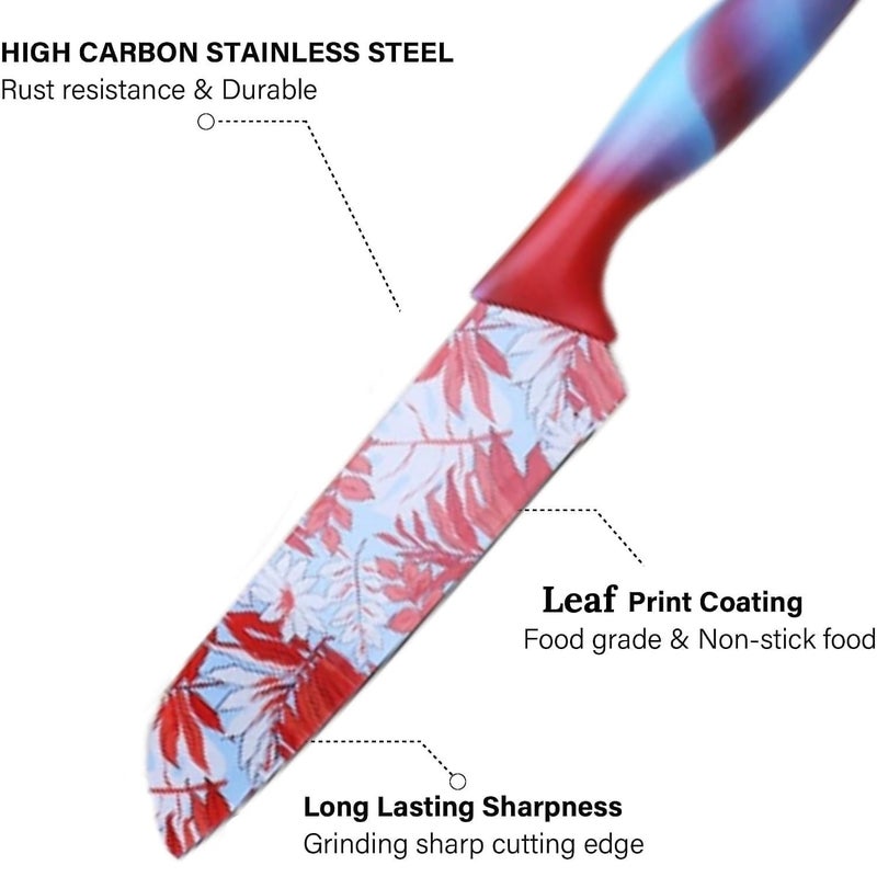 yomith Kinfe for Kitchen Stainless Steel ColorPrinted Santoku Knife with Protective Blade Cover NonSlip Comfort Grip Handle Chef Knives for Kitchen Restaurant RED Flower Printed - Image 5