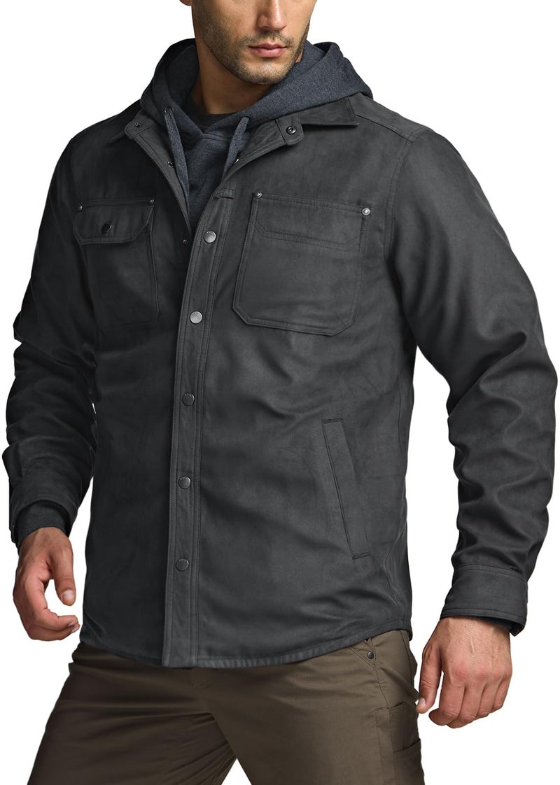 CQR Men's Flannel Shirt Jacket Long Sleeve, Winter Warm Outdoor Casual Plaid Jacket Coat with Pockets, Suede Stealth Night Sky, XX-Large - Image 2