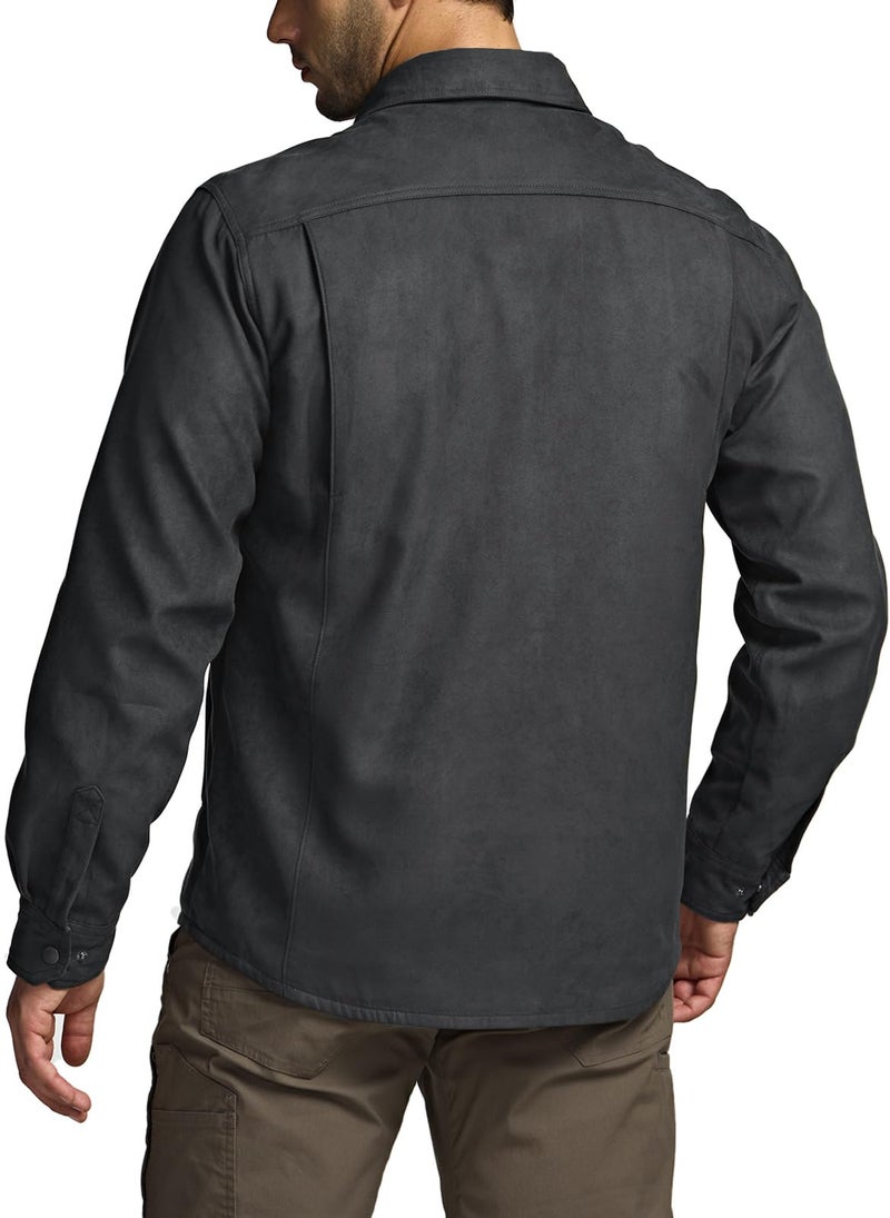 CQR Men's Flannel Shirt Jacket Long Sleeve, Winter Warm Outdoor Casual Plaid Jacket Coat with Pockets, Suede Stealth Night Sky, XX-Large - Image 3