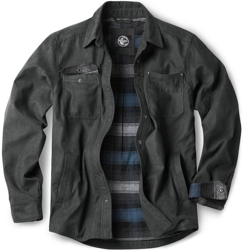 CQR Men's Flannel Shirt Jacket Long Sleeve, Winter Warm Outdoor Casual Plaid Jacket Coat with Pockets, Suede Stealth Night Sky, XX-Large - Image 1