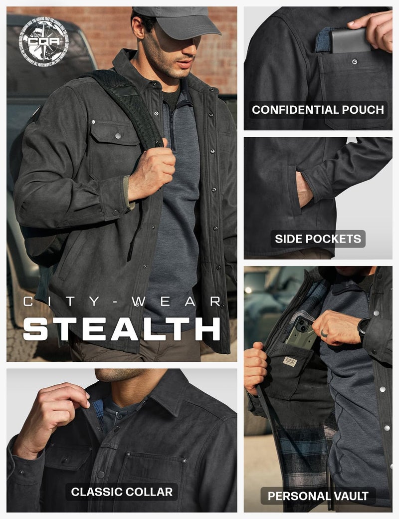 CQR Men's Flannel Shirt Jacket Long Sleeve, Winter Warm Outdoor Casual Plaid Jacket Coat with Pockets, Suede Stealth Night Sky, XX-Large - Image 5
