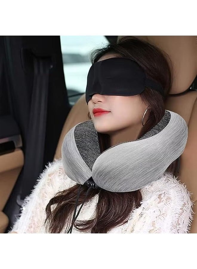 Hihonor Travel Pillow 100% Memory Foam Pillow, Neck Pillow for Airplane, Neck & Head Support Pillow for Sleeping Rest & Car, Travel Pillows Kit with Storage Bag, Sleep Mask and Earplugs （Grey） - Image 5