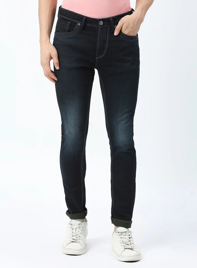 LAWMAN Pg3 Mid Rise Low Fade Jeans with Button Closure by Styli