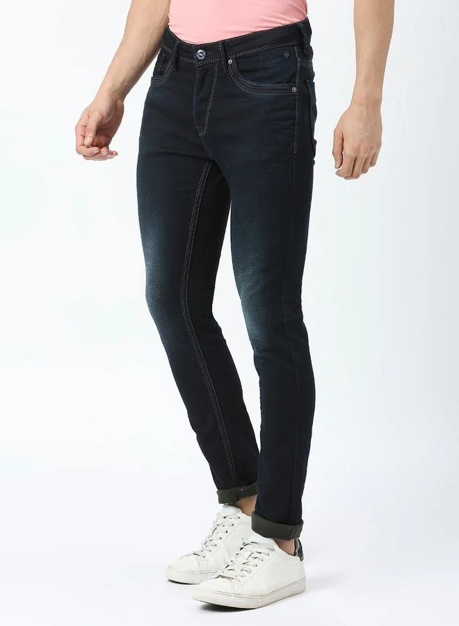 LAWMAN Pg3 Mid Rise Low Fade Jeans with Button Closure by Styli