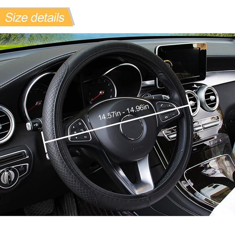 LoyaForba Leather Car Steering Wheel Cover, Elastic, Breathable Anti-Slip, Universal 15 inch, Steering Wheel Cover for Men Women (Black/Red) - Image 2
