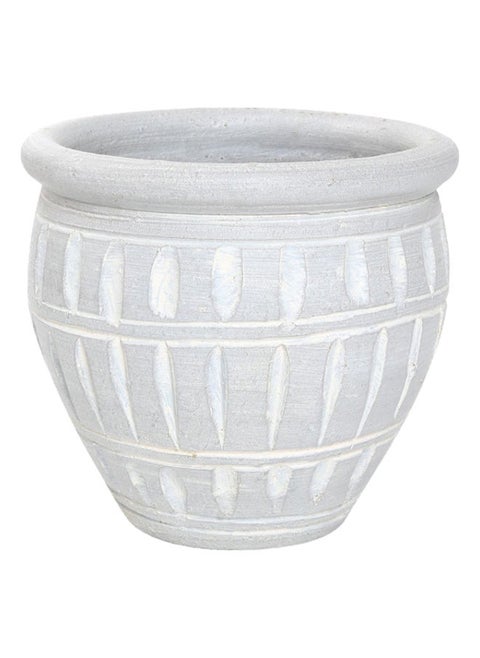 Striped Earthenware Plant Pot, Grey - Small, 20 cms