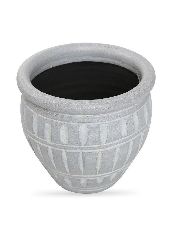 Striped Earthenware Plant Pot, Grey - Small, 20 cms