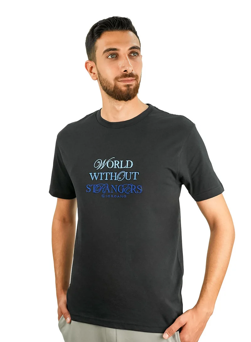 Men's World Without Strangers Print Tee - Slim Fit, Crew Neck, Cotton