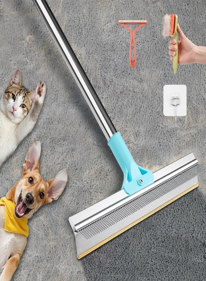 Fitrobust 2 in 1 Carpet Rake for Pet Hair Removal, Reusable Pet Hair Remover, 54” Adjustable Long Handle Cat Dog Carpet Rake Scraper, Dog Hair Rake Brush for Rugs, Mats, Couch, Furniture - Image 1